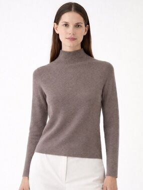 Demylee Sawyer Mock Neck Soft Wool Rib Long Sleeve Sweater in Mocha Brown